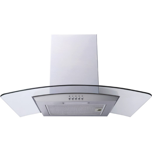 60/90cm Stainless Steel Curved Glass Chimney Hood