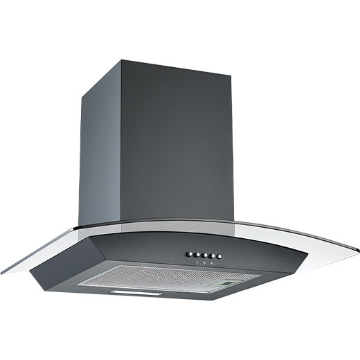 60cm Black Curved Glass Chimney Hood